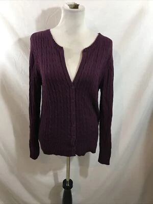 Cárdigan Northcrest púrpura tejido cable botones - Mujer mediano, busto 19" Foto 1 de 3