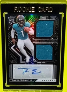 Travis Etienne Jr /150 MINT 2021 Obsidian Dual Patch RC Auto SILVER ETCH Jaguars - Picture 1 of 6