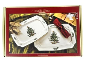Spode Christmas Tree Rectangular Serving Platters 13.5" and 15.25" Long Set Of 2 - Picture 1 of 6