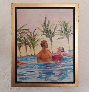 Kim Holdsworth Oil Painting - A Moment In Palms - 14" W x 18" T - FREE SHIPPING - Picture 1 of 8