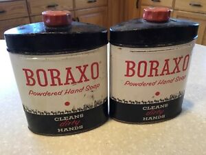 Vintage 1950's BORAXO Powdered Hand Soap Metal Can 20 Mule Team Cleanser
