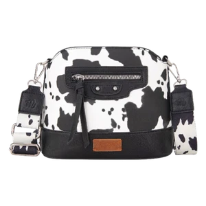 Wrangler Ladies Zippered Cow Print Black Crossbody Bag WG133-213BK - Picture 1 of 3