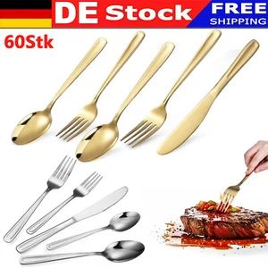 60x Bistro Besteck Set Edelstahl EssbesteckTafelbesteck 12 Personen Menübesteck - Bild 1 von 25