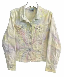 H&J Damen Jeansjacke Größe M gelb Aquarelldruck Denim künstlerisch Frühling sonnig - Bild 1 von 8