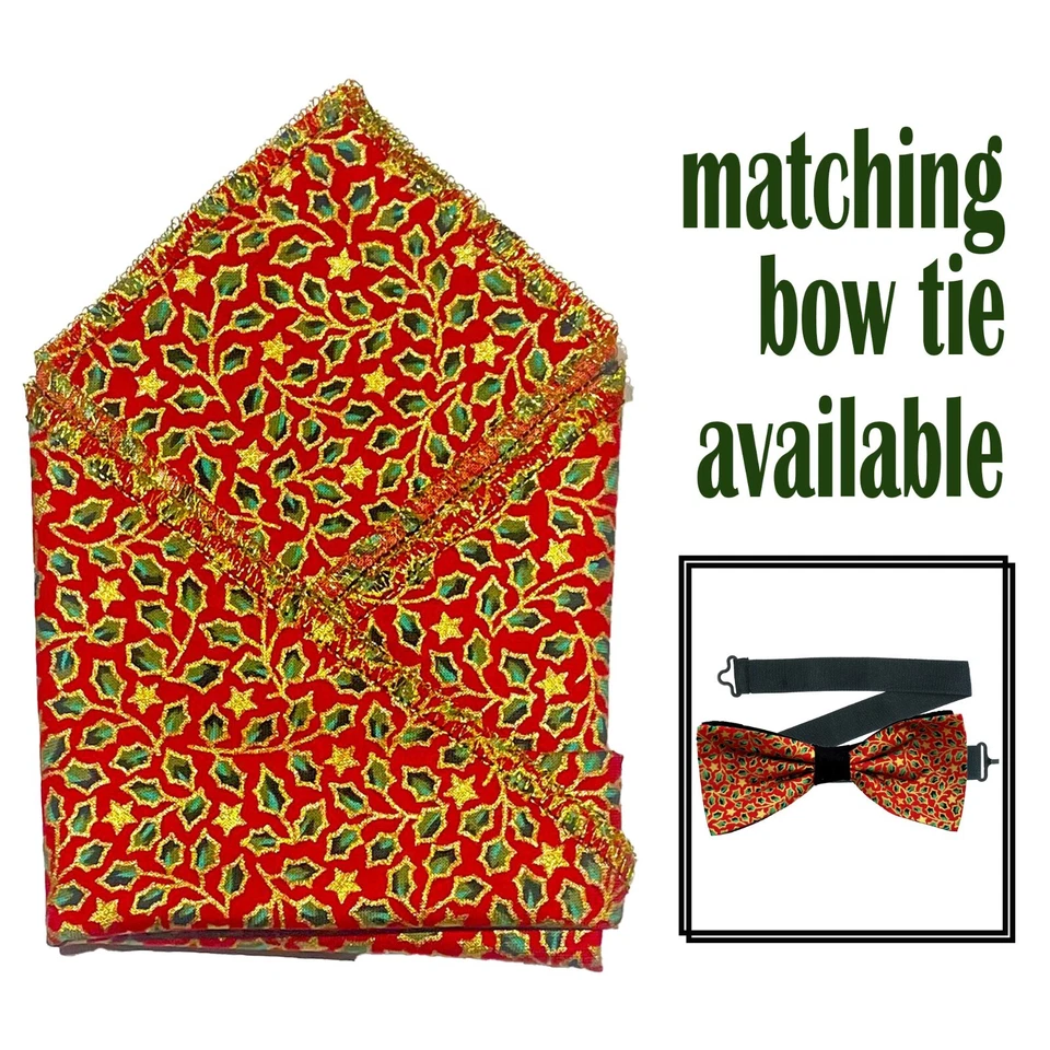 Gravata borboleta quadrada de bolso Holly & Star algodão casamento formatura festa de Natal ano novo - Imagem 1 de 1