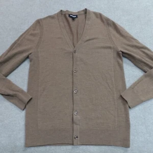Express Mens Sweater Medium Brown Cardigan 100% Merino Wool Grandpa - Picture 1 of 8