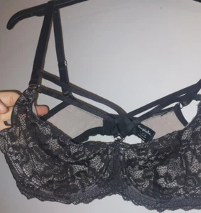 New Simply Be Black LACE Detail SEXY STRAPPY Harness Front Jodie Bra Size 38B - Picture 1 of 5