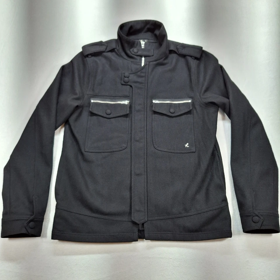 Holden Wool Blend Coat Men Large Black Military Pea Coat Pockets Epaulettes - Image 1 of 4