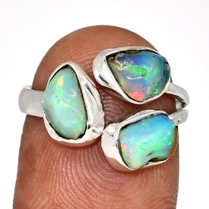 Anillo de plata de ley 925 en bruto de ópalo etíope natural SRS1 s.6.5 CR70836 - Imagen 1 de 1