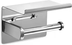 Toilet Paper Roll Holder with Phone Shelf Stainless Steel Tissue Rack Wall Mount - Picture 1 of 8