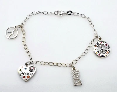 Sterling Silver SU 925 IN Peace Love Enamel Charm Bracelet - Image 1 of 4