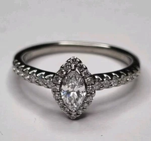 BEAVERBROOKS 18CT WHITE GOLD MARQUISE HALO 0.40ct DIAMOND ENGAGEMENT RING I½ - Picture 1 of 24