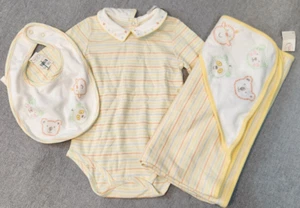 Talbots Kinder 9M 3-teiliges Set Langarm Druckknopflasche Baby Lätzchen Decke Einteiler NEU - Bild 1 von 13