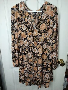 Billabong Woman M Mini Dress Sunset View Long Sleeve Semi Sheer V Neck Pullover - Picture 1 of 11