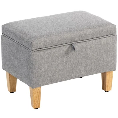 HOMCOM Linen Storage Ottoman Storage Box with Rubberwood Legs, Light Grey - Image 1 of 4