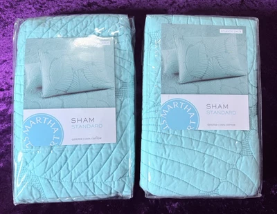 Juego de farsa acolchada Martha Stewart ATLANTIC PALM Matelasse verde azulado nuevo con etiquetas algodón tropical Foto 1 de 4