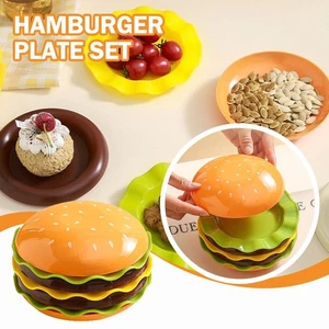 Stackable Hamburger Plate Set Burger 5/7 Layers Mini Dinner Plate- T5L4 - Picture 1 of 17