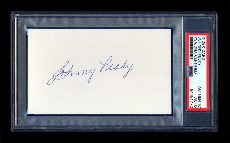 JOHNNY PESKY SIGNED MINT INDEX CARD PSA/DNA AUTOGRAPHED BOSTON RED SOX HOF - Image 1 of 1