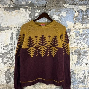Vintage Free People Fair Isle Strick Pullover Senf Burgund Wollmischung L - Bild 1 von 7