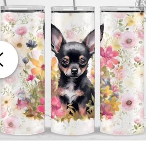 Chihuahua In Blumen 20 Unzen dünner Becher individuelles Geschenk isoliert Edelstahl HUND #2 - Bild 1 von 2