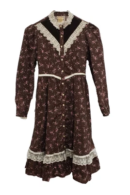 Vintage 70s Gunne Sax Floral Lace Prairie Cottage Core Dress Girls Sz 12 - Image 1 of 4