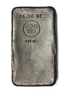 Vintage SCMR 24.50oz .999 Fine Silver Odd Weight Bar B2757 - Rare, Nice Bubbles! - Picture 1 of 3