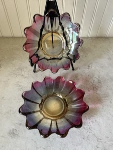 2 Vintage Federal Celestial 6” Scalloped Bowl iridescent Gem Tone Colored Glass - Picture 1 of 10