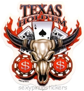 TEXAS HOLD'EM Longhorn Cowskull CASINO Poker Sticker COWBOY Ace GAMBLER  Decal - Picture 1 of 1