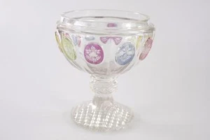 VINTAGE BOHEMIAN CLEAR CRYSTAL GLASS COLORFUL CUT GOBLET CUP - Picture 1 of 6