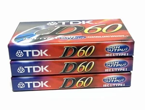 Lot of 3 TDK IECI/TYPEI D60, 60 Minute Blank Audio Cassette Tapes, New, Sealed - Picture 1 of 5