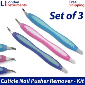 Cuticle Pusher Trimmer Cutter Remover Nail Art D-Sided Manicure Pedicure Kit X3 - Picture 1 of 4