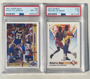 1991-92 ponte superiore #34 Magic vs. Jordan PSA 8 & Skybox #333 grado 5 ~ PSA - Foto 1 di 6