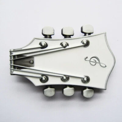 Guitar Head Music White Enamel Metal Belt Buckle - Image 1 of 2