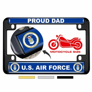 Motorcycle 4-hole Metal License Plate Frame - U.S. AIR FORCE PROUD DAD - Imagen 1 de 15
