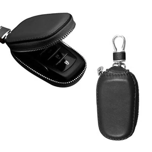 Car Key Case Genuine Leather Auto Key Fob Cover Case Key Fob Protector Black - Picture 1 of 6