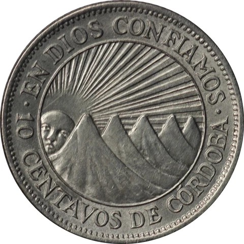 Nicaragua 1927 silver 10 centavos lustrous! radiant sun & five volcanos Cover