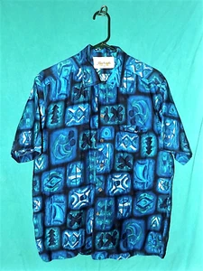 Exc! Vtg 60s -70s KAMEHAMEHA HAWAIIAN SHIRT, TOP LOOP, GEOMETRIC TIKI, Sz M - Picture 1 of 8