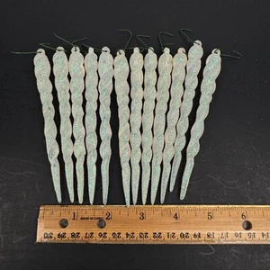 12 Vintage 5 Zoll Hartplastik Twist Eiszapfen Glitzer weiß irisierend Ornament Weihnachten - Bild 1 von 9