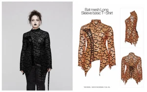 Punk Rave Women Bat Mesh Top Long Sleeve Drawstring Decoration Plus Size T-Shirt