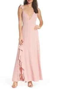 FAME & PARTNERS Blush Ruffle Wrap Flutter Sleeve Open Back Gown Dress 10US 14 42 - Picture 1 of 6
