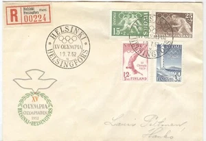 FINLAND Olympic Games Helsinki 1952 Olympic set/cancelon Registered cover - Picture 1 of 1