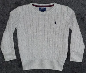 Polo RALPH LAUREN Unisex 4 4T BOYS GIRLS Cable Knit SWEATER Grey Pony Logo KIDS - Picture 1 of 5