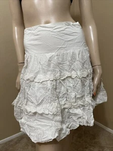 Women’s White Cotton Casual Summer Embroidered Ruffle Lined Lacing Size L Skirt - Picture 1 of 21