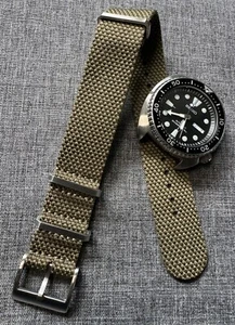 Premium Hemp Cotton Blend Military Watch Strap / Khaki Green / Stainless 20/22mm - Picture 1 of 7