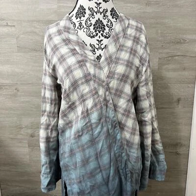 MAURICES Open Style Bell Sleeves Blue/Gray Check Blazer Women's Size Large - Image 1 of 4