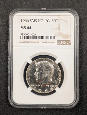 1966 SMS MS 64 No "FG" 50c Kennedy Half Dollar NGC, Missing FG Initials On Rev  - Image 1 of 3