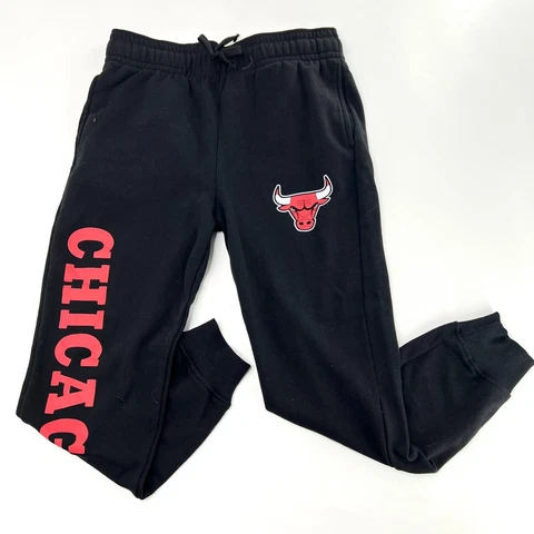 NBA Mens Sz Large Black Chicago Bulls Drawstring Waist Jogger Pants Pockets Cover