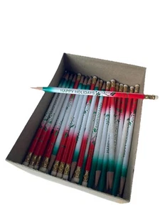 VTG LOT 31 PENCILS HAPPY HOLIDAYS RED GREEN Ombre Moonbeams Teacher School Box - Picture 1 of 7