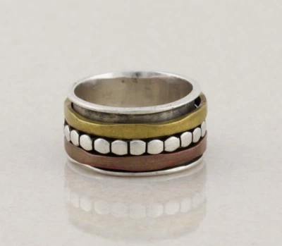 Sterling Silver Spinner Ring Copper & Brass Accents Size 7 - Image 1 of 4