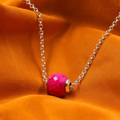 Solid 925 Sterling Silver Jewelry Gemstone Pink Ruby Handmade Birthday Necklace - Image 1 of 4